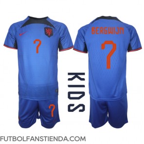 Países Bajos Steven Bergwijn #7 Segunda Equipación Niños Mundial 2022 Manga Corta (+ Pantalones cortos)